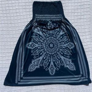 Venus Strapless Smocked Boho Sundress - Black & White Mandala Print
